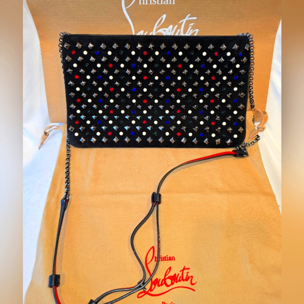 Christian Louboutin Black Clutch with Multicolor Studs